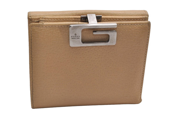 Authentic GUCCI Vintage Bifold Wallet Purse Leather Beige 4625J