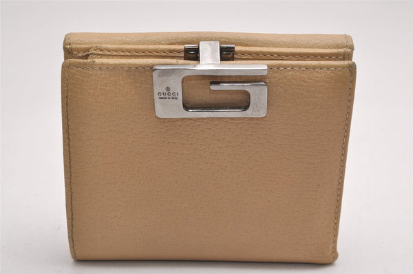 Authentic GUCCI Vintage Bifold Wallet Purse Leather Beige 4625J