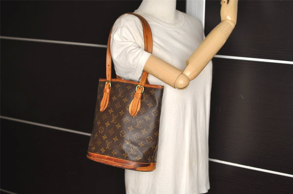 Authentic Louis Vuitton Monogram Bucket PM Shoulder Tote Bag M42238 Junk 4628J