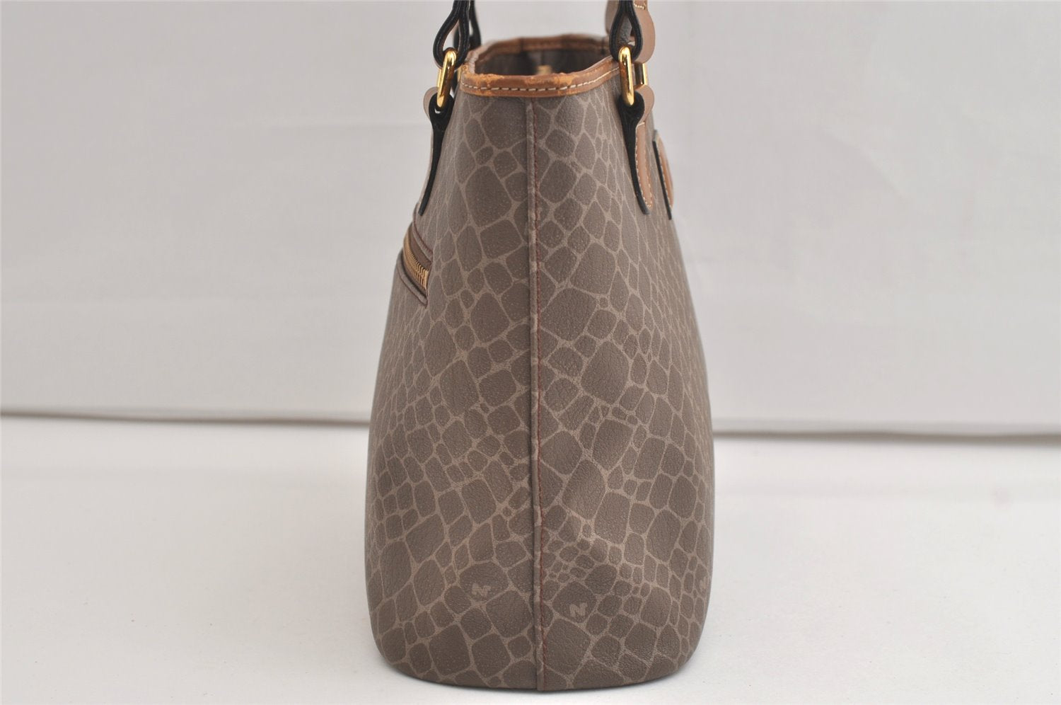 Authentic NINA RICCI Giraffe Pattern Shoulder Hand Bag PVC Leather Brown 4634K