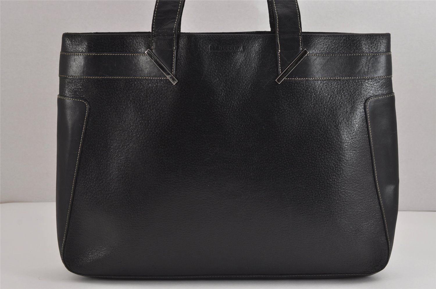 Authentic GUCCI Vintage Shoulder Tote Bag Leather Black 4635J