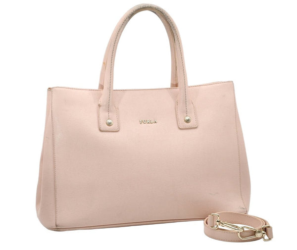 Authentic Furla Vintage LINDA Leather 2Way Shoulder Tote Bag Light Pink 4635K