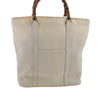 Authentic GUCCI Vintage Bamboo Tote Hand Bag Nylon Leather White 4636J