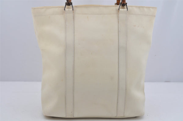 Authentic GUCCI Vintage Bamboo Tote Hand Bag Nylon Leather White 4636J