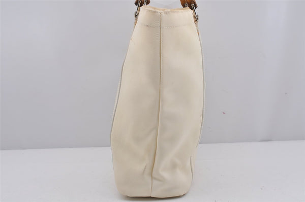 Authentic GUCCI Vintage Bamboo Tote Hand Bag Nylon Leather White 4636J