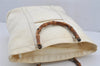 Authentic GUCCI Vintage Bamboo Tote Hand Bag Nylon Leather White 4636J