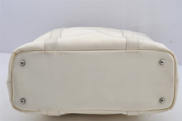 Authentic GUCCI Vintage Bamboo Tote Hand Bag Nylon Leather White 4636J