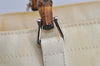 Authentic GUCCI Vintage Bamboo Tote Hand Bag Nylon Leather White 4636J