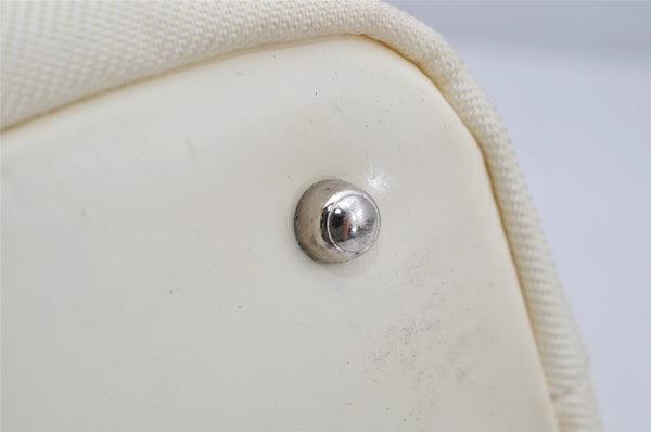 Authentic GUCCI Vintage Bamboo Tote Hand Bag Nylon Leather White 4636J