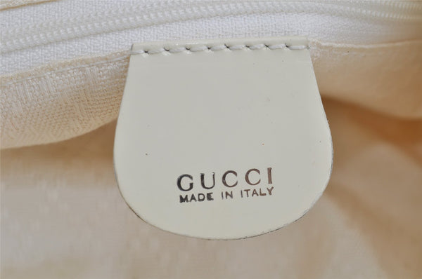 Authentic GUCCI Vintage Bamboo Tote Hand Bag Nylon Leather White 4636J