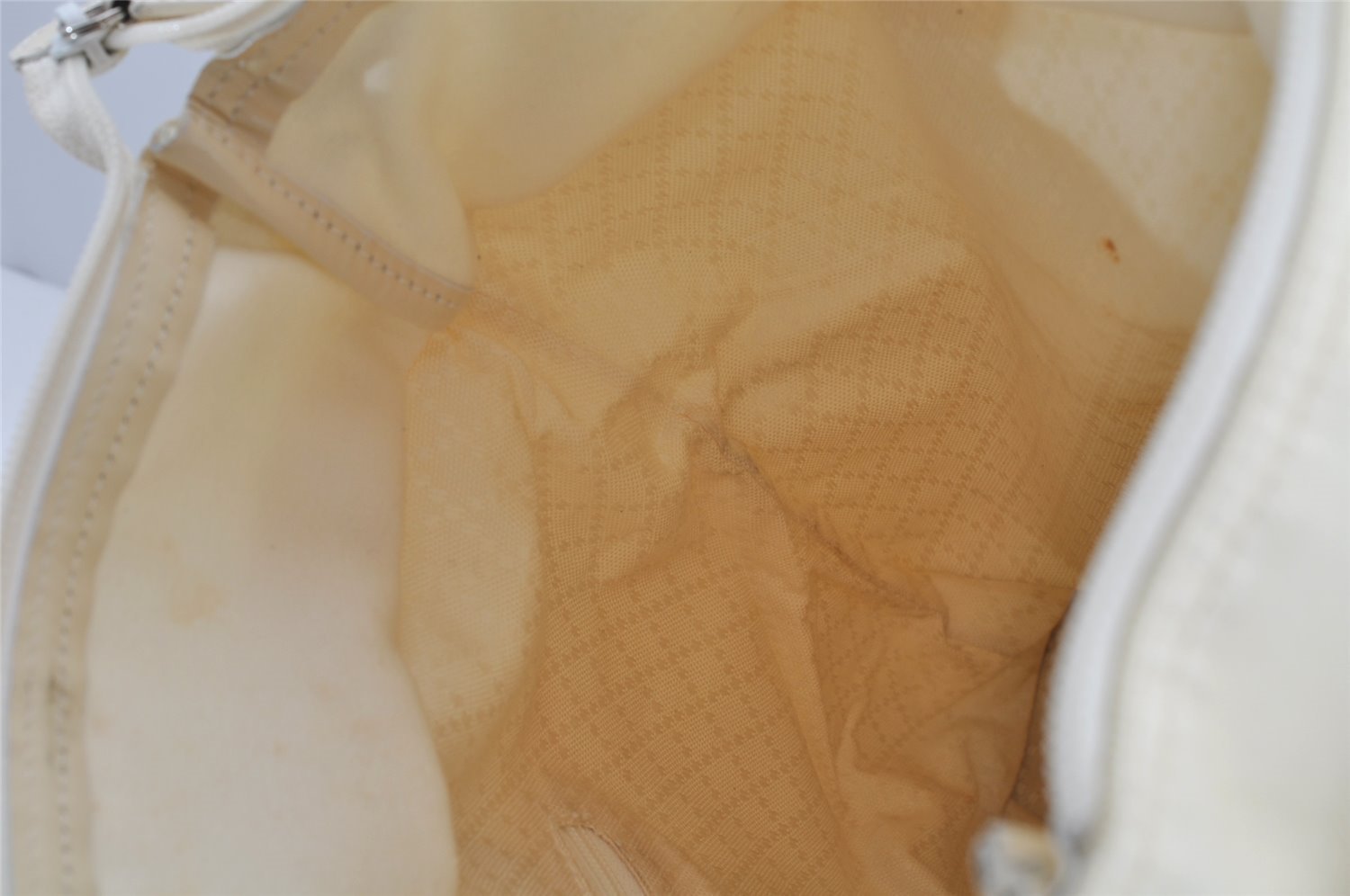 Authentic GUCCI Vintage Bamboo Tote Hand Bag Nylon Leather White 4636J