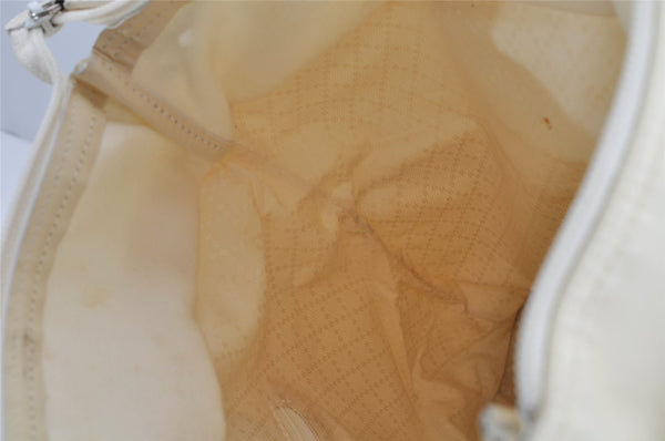 Authentic GUCCI Vintage Bamboo Tote Hand Bag Nylon Leather White 4636J