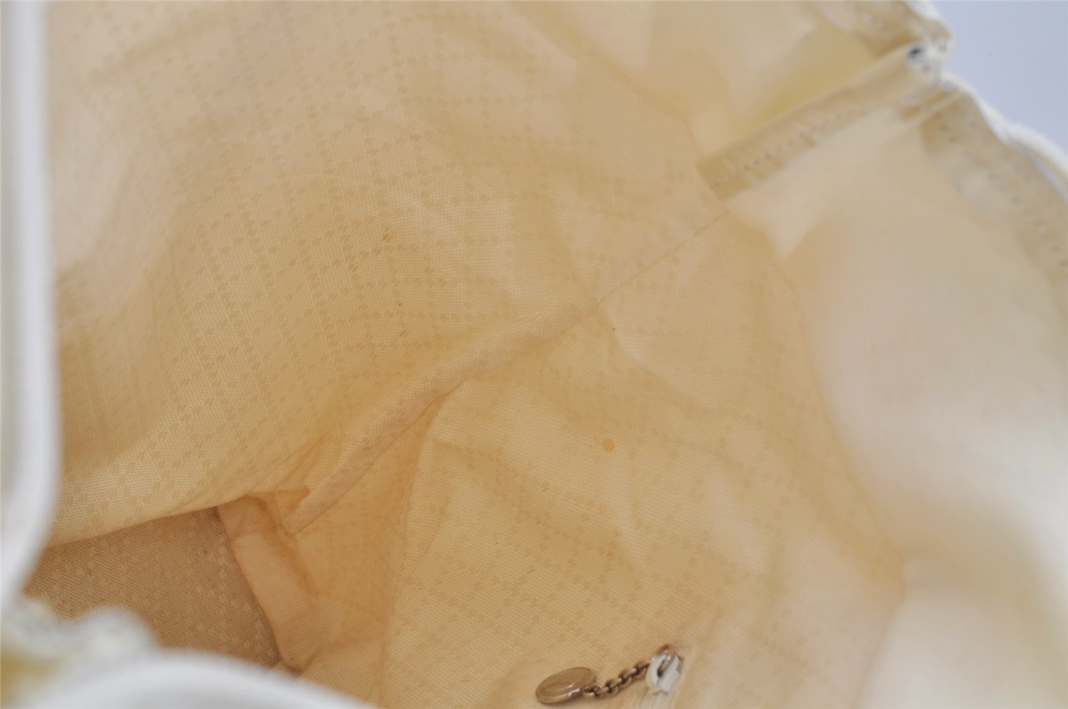 Authentic GUCCI Vintage Bamboo Tote Hand Bag Nylon Leather White 4636J