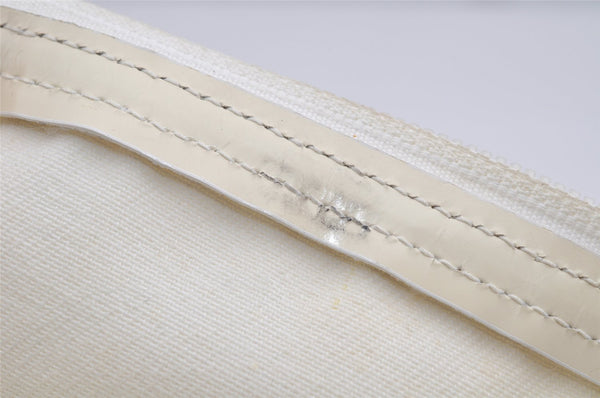 Authentic GUCCI Vintage Bamboo Tote Hand Bag Nylon Leather White 4636J