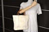 Authentic GUCCI Vintage Bamboo Tote Hand Bag Nylon Leather White 4636J