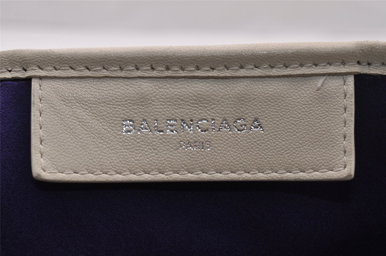 Authentic BALENCIAGA Navy Caba S Hand Bag Purse Leather 339933 White 4638I