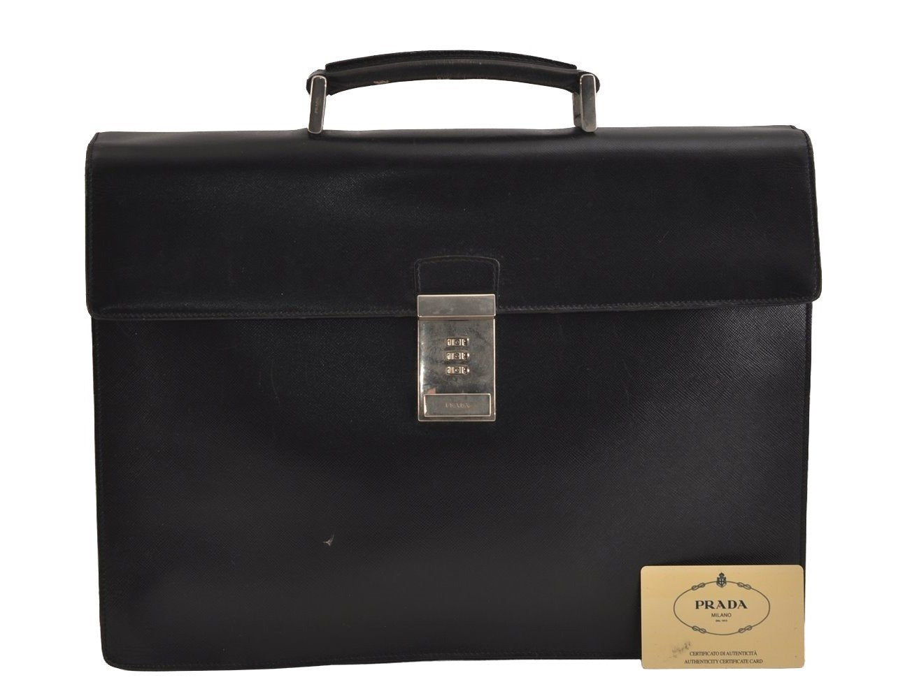 Authentic PRADA Saffiano Leather Nappa Briefcase Business Bag V215 Black 4638J