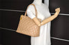 Authentic CHANEL Caviar Skin Medallion CC Logo Shoulder Tote Bag Beige 4639I