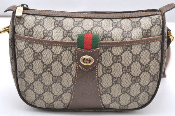 Authentic GUCCI Web Sherry Line Shoulder Bag GG PVC Leather Brown Junk 4640K