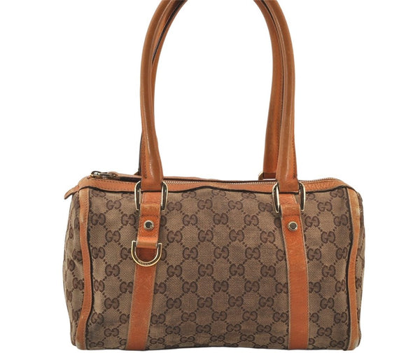 Authentic GUCCI Abbey Hand Boston Bag GG Canvas Leather 130942 Brown 4641K