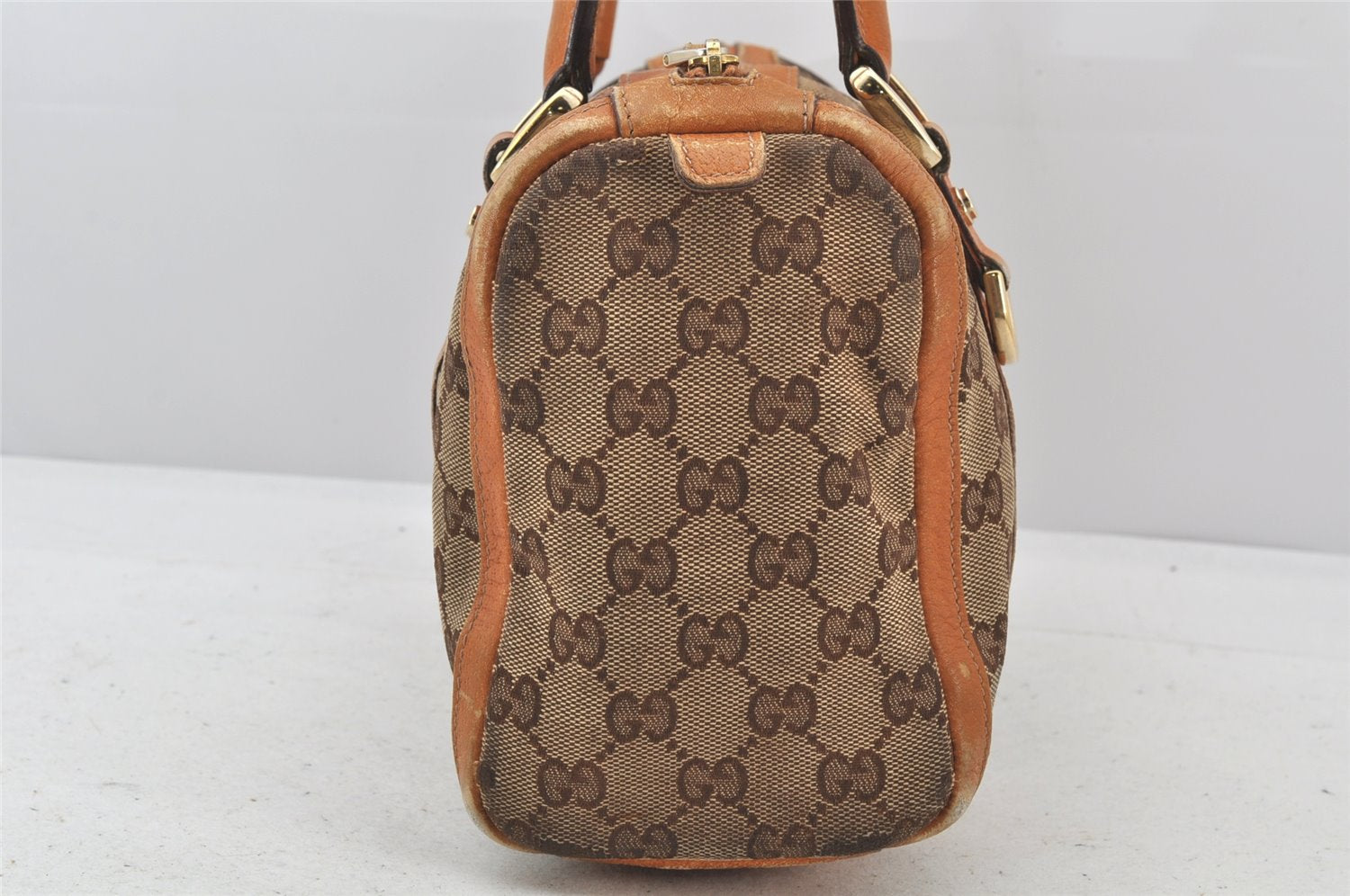 Authentic GUCCI Abbey Hand Boston Bag GG Canvas Leather 130942 Brown 4641K