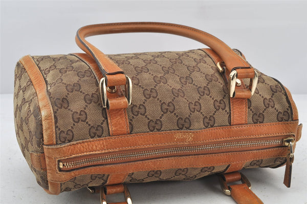 Authentic GUCCI Abbey Hand Boston Bag GG Canvas Leather 130942 Brown 4641K