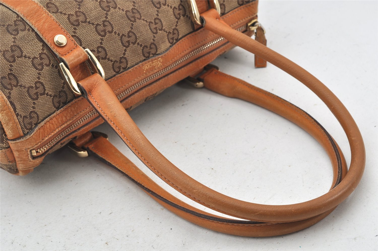 Authentic GUCCI Abbey Hand Boston Bag GG Canvas Leather 130942 Brown 4641K