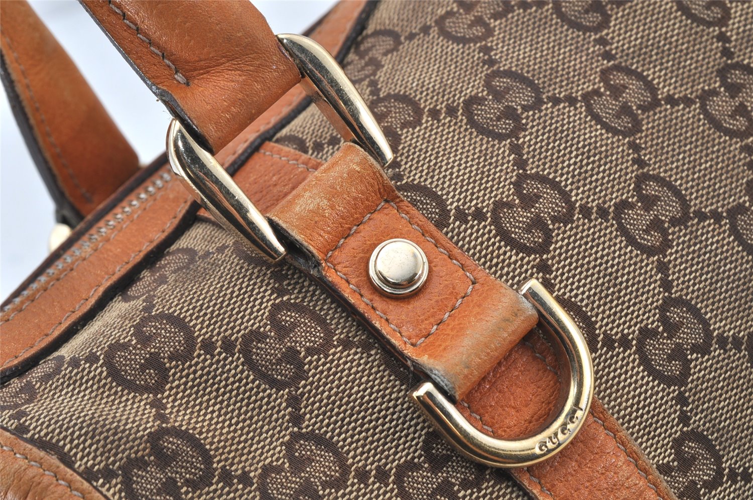 Authentic GUCCI Abbey Hand Boston Bag GG Canvas Leather 130942 Brown 4641K
