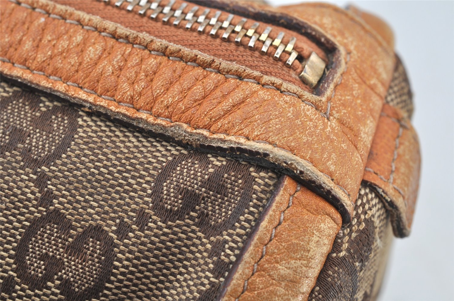 Authentic GUCCI Abbey Hand Boston Bag GG Canvas Leather 130942 Brown 4641K