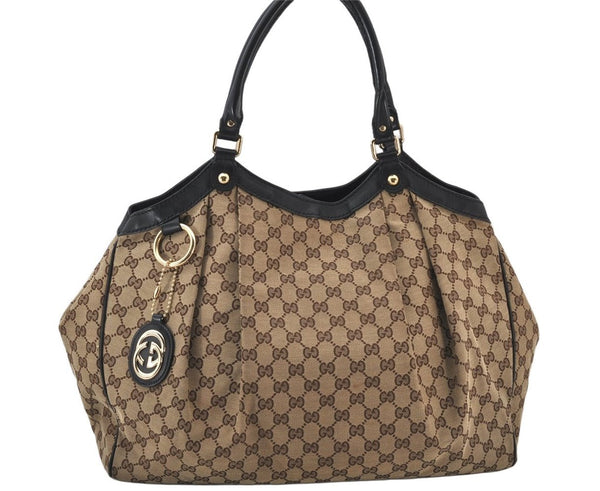 Authentic GUCCI Sukey Shoulder Tote Bag GG Canvas Leather 211943 Brown 4642K
