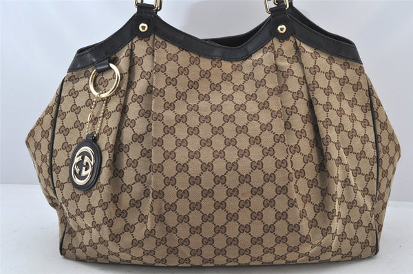 Authentic GUCCI Sukey Shoulder Tote Bag GG Canvas Leather 211943 Brown 4642K