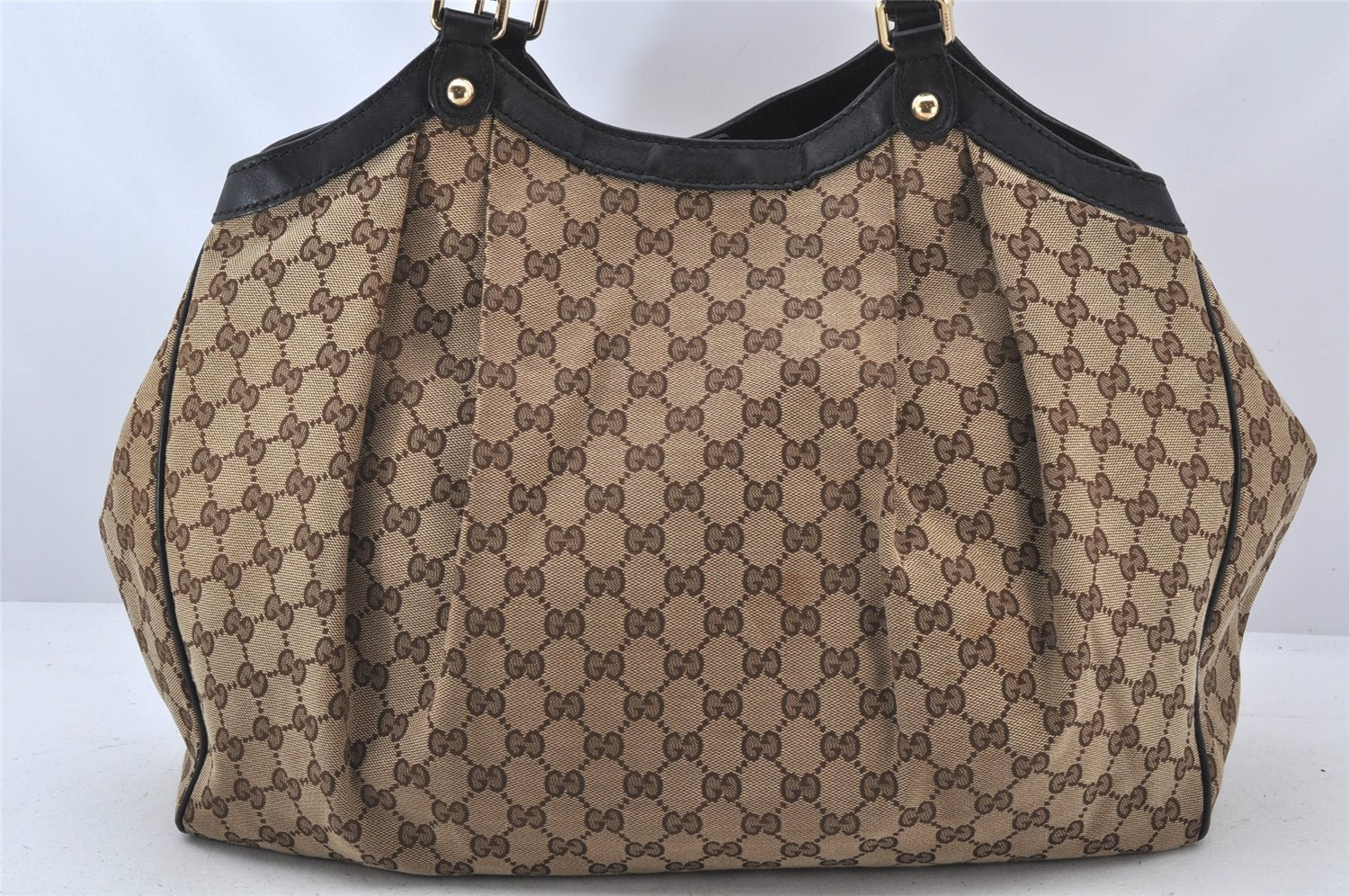 Authentic GUCCI Sukey Shoulder Tote Bag GG Canvas Leather 211943 Brown 4642K