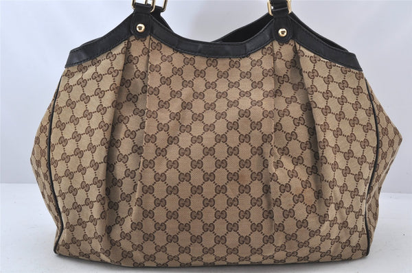 Authentic GUCCI Sukey Shoulder Tote Bag GG Canvas Leather 211943 Brown 4642K