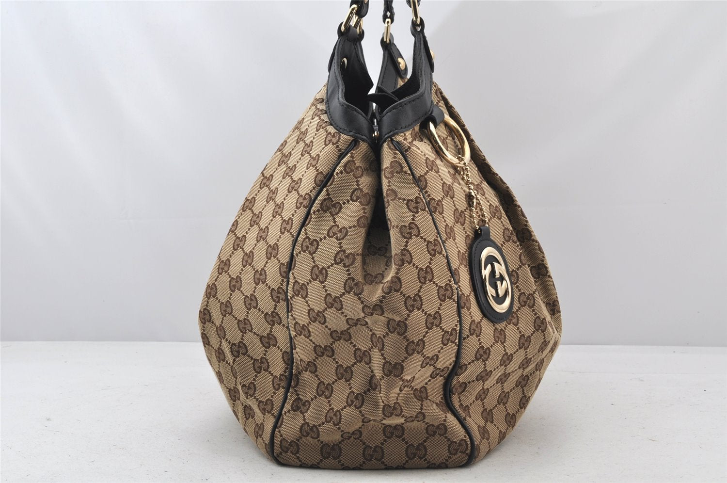 Authentic GUCCI Sukey Shoulder Tote Bag GG Canvas Leather 211943 Brown 4642K
