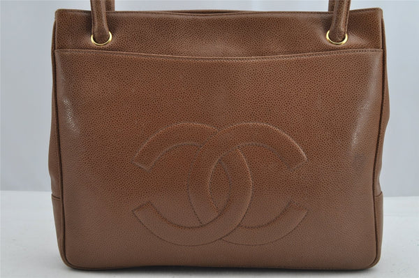 Authentic CHANEL Vintage Caviar Skin CC Logo Shoulder Tote Bag Brown Junk 4644I