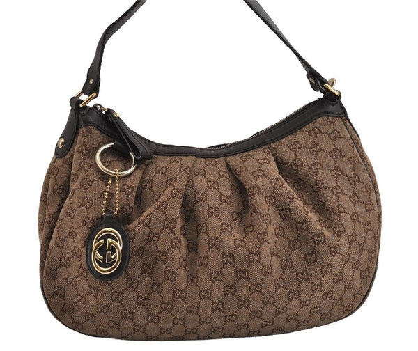 Authentic GUCCI Sukey Shoulder Hand Bag GG Canvas Leather 232955 Brown 4644J