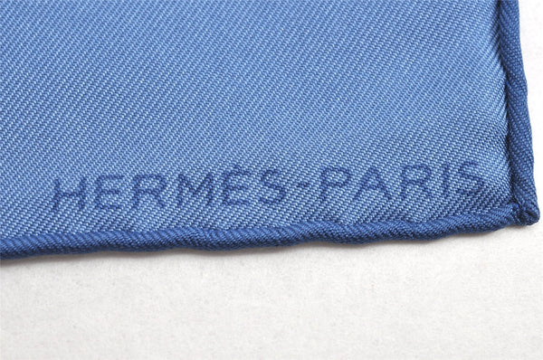 Authentic HERMES Petit Carre 40 Scarf Handkerchief Silk Blue 4644L