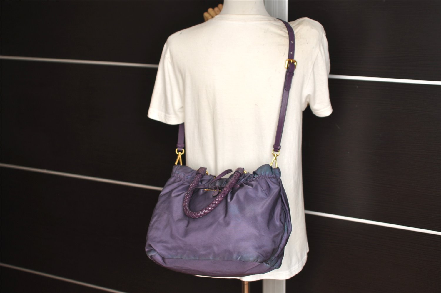 Authentic PRADA Tessuto Bow Nylon Leather 2Way Hand Bag BN1970 Purple 4645K