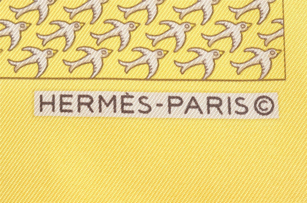 Auth HERMES Petit Carre 40 Scarf Handkerchief Airplane Motif Silk Yellow 4645L