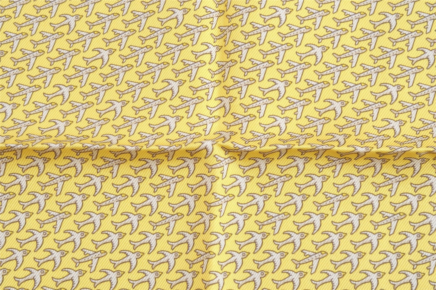 Auth HERMES Petit Carre 40 Scarf Handkerchief Airplane Motif Silk Yellow 4645L