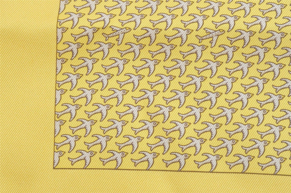 Auth HERMES Petit Carre 40 Scarf Handkerchief Airplane Motif Silk Yellow 4645L