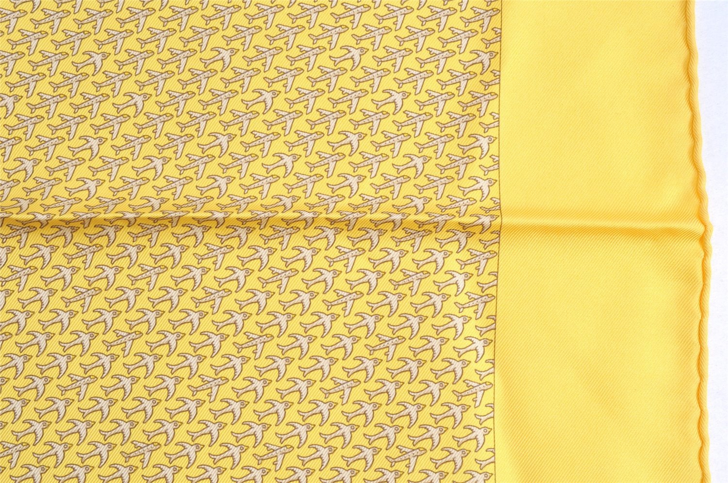 Auth HERMES Petit Carre 40 Scarf Handkerchief Airplane Motif Silk Yellow 4645L