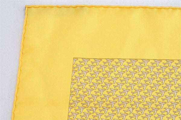 Auth HERMES Petit Carre 40 Scarf Handkerchief Airplane Motif Silk Yellow 4645L