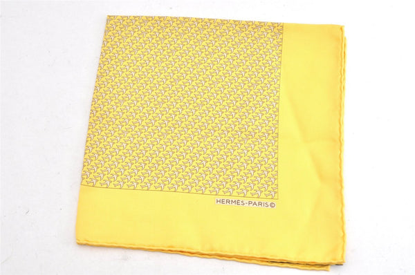 Auth HERMES Petit Carre 40 Scarf Handkerchief Airplane Motif Silk Yellow 4645L