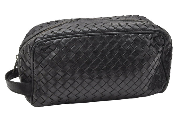 Authentic BOTTEGA VENETA Intrecciato Leather Clutch Hand Bag Purse Black 4646K