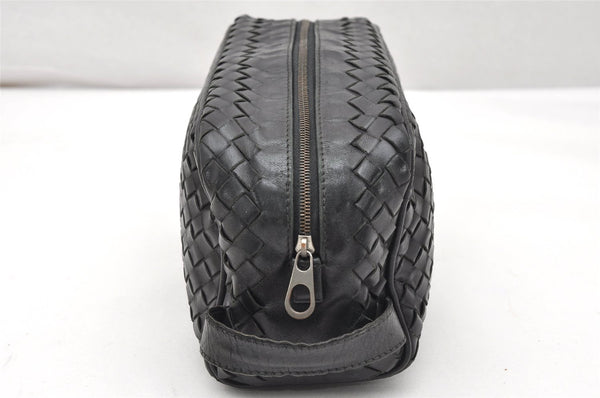 Authentic BOTTEGA VENETA Intrecciato Leather Clutch Hand Bag Purse Black 4646K