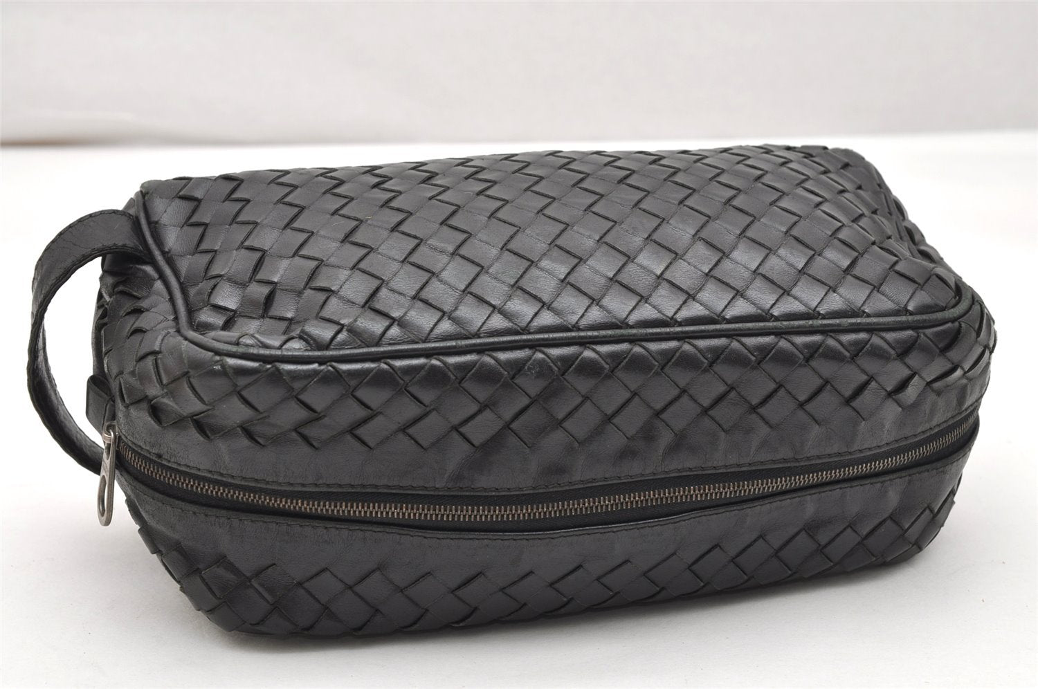 Authentic BOTTEGA VENETA Intrecciato Leather Clutch Hand Bag Purse Black 4646K