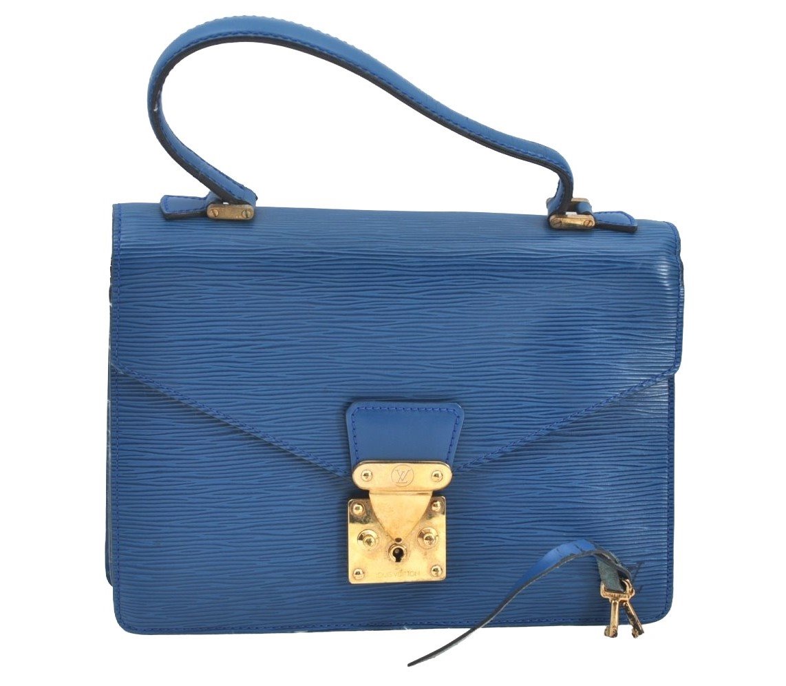Authentic Louis Vuitton Epi Concorde Hand Bag Purse Blue M52135 LV 4647F
