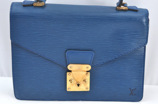 Authentic Louis Vuitton Epi Concorde Hand Bag Purse Blue M52135 LV 4647F