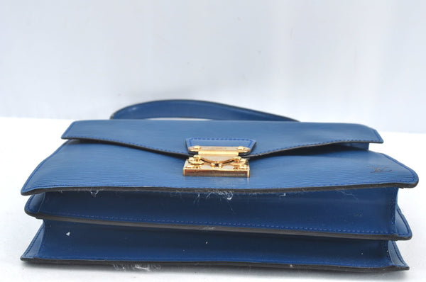 Authentic Louis Vuitton Epi Concorde Hand Bag Purse Blue M52135 LV 4647F